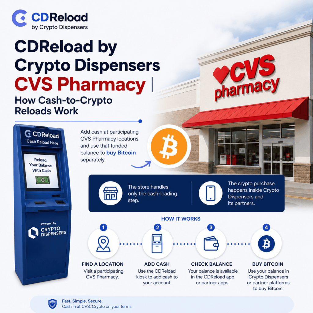CDReload by Crypto Dispensers CVS Pharmacy | How Cash-to-Crypto Reloads Work
