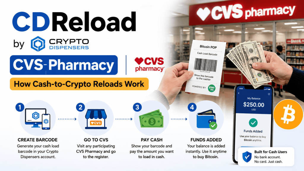 CDReload by Crypto Dispensers CVS Pharmacy | How Cash-to-Crypto Reloads Work
