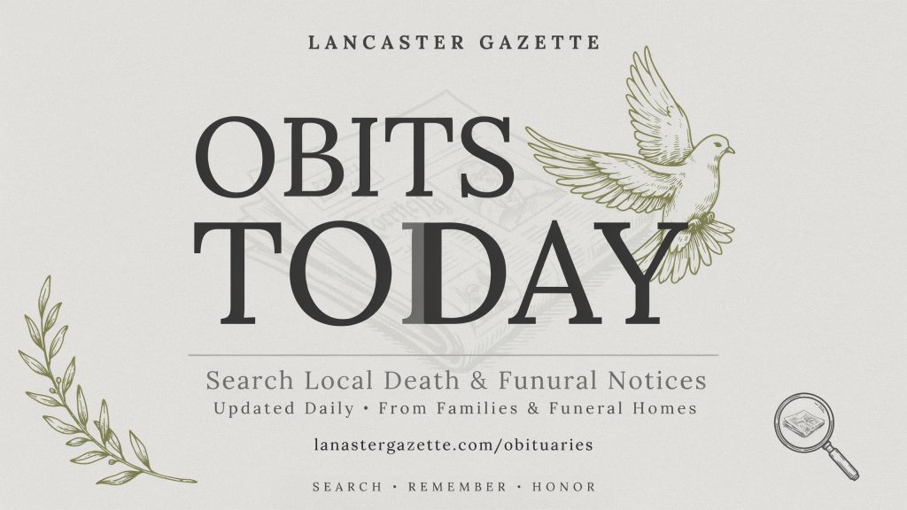 Lancaster Gazette Obits Today | Search Local Death & Funeral Notices