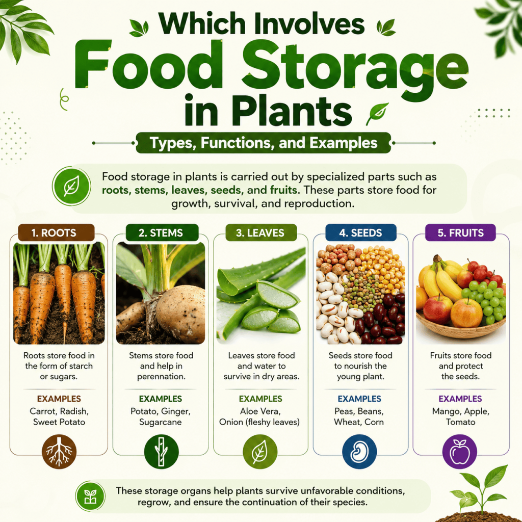 Which Involves Food Storage in Plants | Types, Functions, and Examples