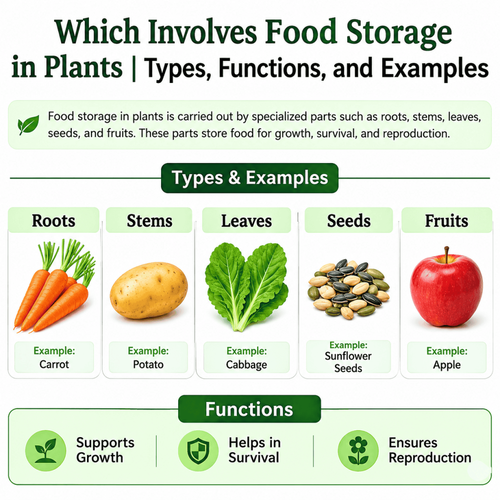 Which Involves Food Storage in Plants | Types, Functions, and Examples